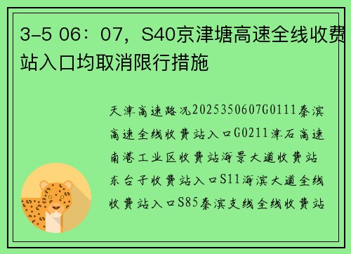 3-5 06：07，S40京津塘高速全线收费站入口均取消限行措施