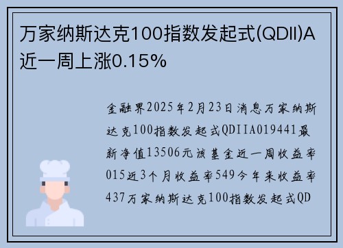 万家纳斯达克100指数发起式(QDII)A近一周上涨0.15%