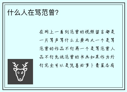 什么人在骂范曾？