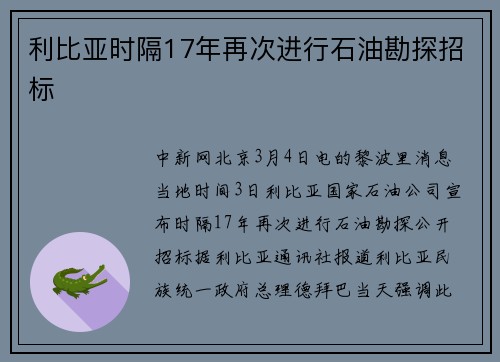 利比亚时隔17年再次进行石油勘探招标